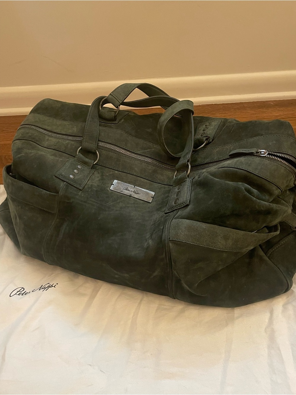 Green Suede Weekender Duffel Bag from Peter Nappi- Handmade in Tuscany
